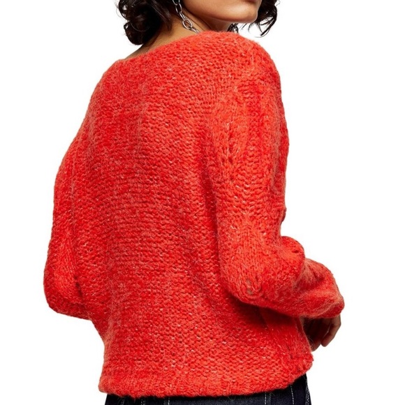 TOPSHOP red knit petal pointelle sweater 4 6 s - Picture 5 of 10